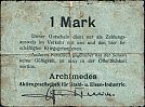 Breslau, 1915-1918, Kriegsgefangenenlager der Archimedes AG, 1 Mark